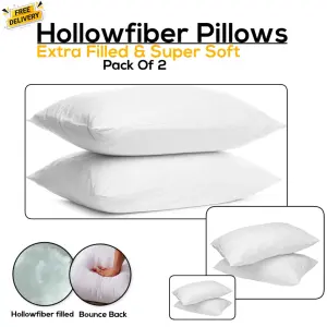 Pillows Hotel Quality Bounce Back Hollowfiber Filled Pillow Anti-Allergic Pack of 2