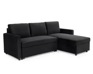 Dorset 3 Seater Pull-Out Reversible Chaise Sofa Bed, Black Velvet