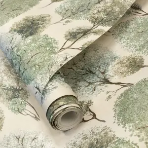 Galerie Julie Feels Home Green Large Tilia Shimmery Trees Wallpaper Roll