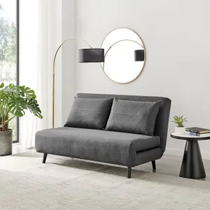 Furniturebox UK Sofa Bed - 'Bobby' Dark Grey Fabric 2 Seat Sofa Unfolds Into Single - Fold Out Guest Bed