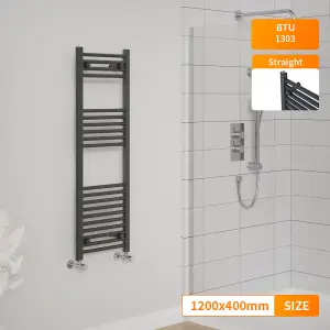 Right Radiators 1200x400 mm Straight Heated Towel Rail Radiator Bathroom Ladder Warmer Anthracite