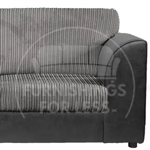 Luxor Black and Grey Jumbo Cord Large 5 Seater Corner Sofa Long Left Hand Facing - Full Back