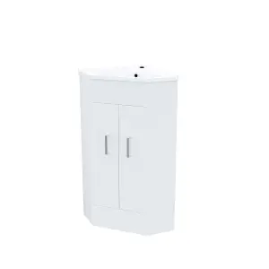 Nes Home Modern Corner Basin Sink 550 mm White Vanity Cabinet Floor Standing