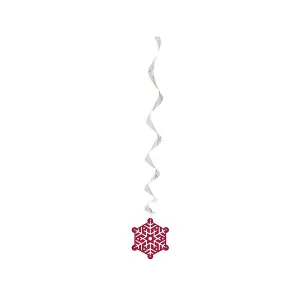 Unique Party Sparkle Tree Snowflake Christmas Hanging Decoration (Pack of 3) Red/White (One Size)