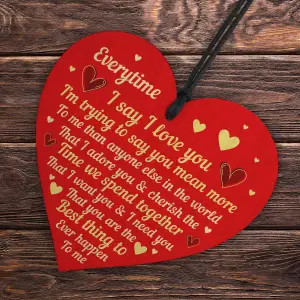 Red Ocean Perfect Valentines Day Gift For Him Her I LOVE YOU Gift For Anniversary Present Wood Heart Keepsake