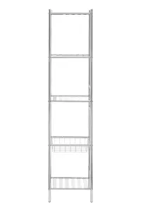 Interiors By Premier Durable 5 Tier Chrome Shelf Unit With Basket, Sturdy Standing Shelves For Livingroom, Spacious Shelf Unit