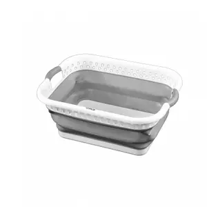 Oypla Grey and White - Pop Up Collapsible Plastic Washing Laundry Basket