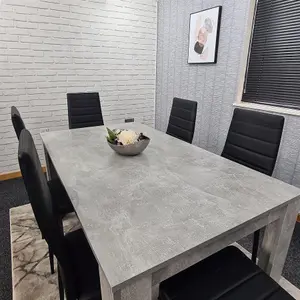 Dining Table and 6 Chairs Stone Grey Effect Wood Table 6 Black Leather Chairs Dining Room