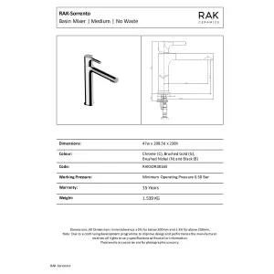 RAK Sorrento Mid Height Brushed Gold Modern Basin Mixer Tap Solid Brass