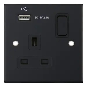 Selectric DSL11-60 5M Switch Socket with 1 x USB Port 13A 1 Gang (Matt Black)