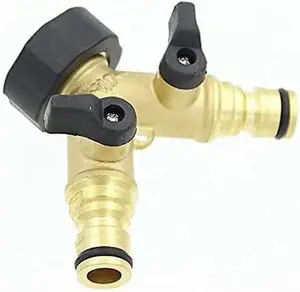 2 Way Brass Hose Splitter - Garden Hose Connector with Dual Water Taps Connector with Individual On/Off valves