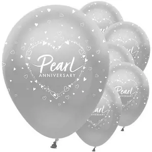 Creative Party Latex Pearl 30th Anniversary Balloon (Pack of 6) Silver/White (One Size)