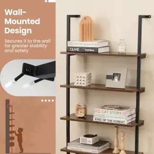 COSTWAY 6-Tier Ladder Shelf Wall Mounted Industrial Bookshelf with Metal Frame