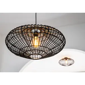 Lucide Magali Scandinavian Rattan Pendant Light 56cm - 1xE27 - Black