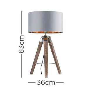 Bella Vista Wood Tripod Lamp Grey/Gold