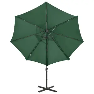 Berkfield Cantilever Umbrella with Pole and LED Lights Green 300 cm