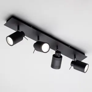 Washington Black Decorative Light - 4 Spotlight Ceiling Bar & Bulbs Included