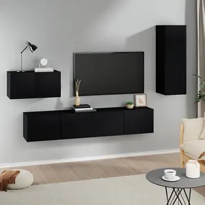 Berkfield 4 Piece TV Cabinet Set Black Engineered Wood