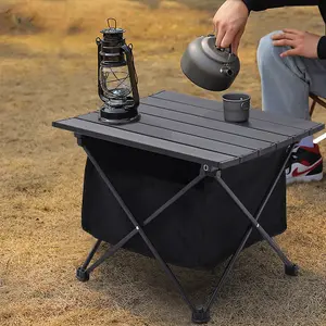 Ultralight Aluminum Portable Folding Camping Table with Storage Basket