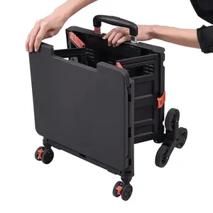 Outdoor Black Collapsible Rolling Crate with Magnetic Lid and Adjustable Handle