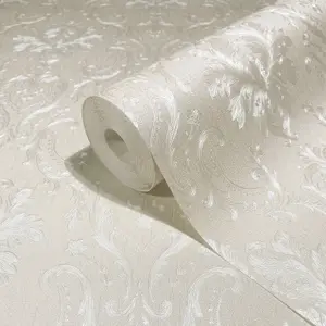 Galerie Industrial Effects Beige Floral Swirl Pearlescent Wallpaper Roll