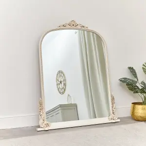 Melody Maison Extra Large Arch Antique Ivory Ornate Overmantle Mirror - 152cm x 128cm