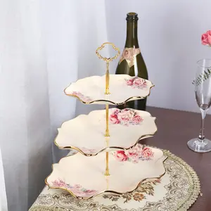 3 Tier Porcelain Cake Stands,Rose Floral,Afternoon Tea Cupcake Stands,Food Server Display Holder For Anniversary,Birthday,Party,Wedding