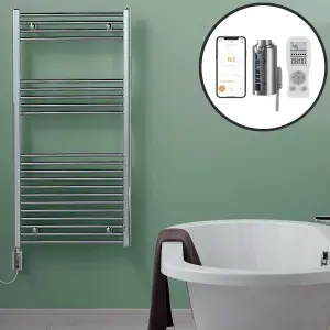 Bray WiFi Electric Heated Towel Rail With Thermostat, Timer, Straight, Chrome - W500 x H1200 mm