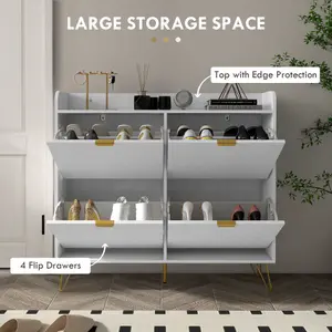 HOMCOM Narrow Shoe Storage Cabinet with 4 Flip Drawers for 16 Pairs of Shoes