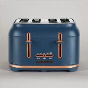 Dunelm 4 Slice Matt Navy & Copper Toaster, Industrial, Blue, Stainless Steel