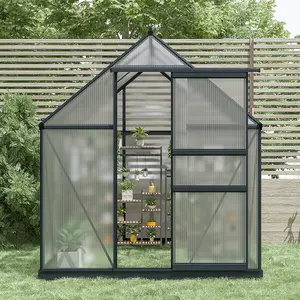 Charles Bentley Aluminium Frame Polycarbonate Greenhouse Grey 6 x 6.1ft