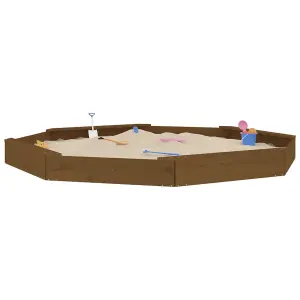 Berkfield Sandbox with Seats Honey Brown Octagon Solid Wood Pine