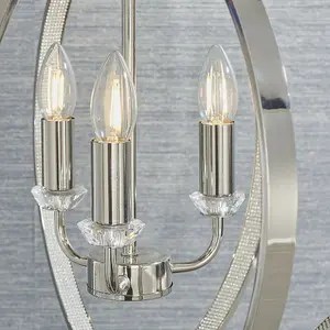 Hanging Ceiling Pendant Light Bright Nickel Globe Shade 3 Bulb Orb Loop Lamp