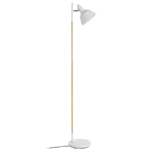 Interiors By Premier Slimline Design Of White Wood And Metal Floor Lamp, Sturdy And Stable Bedroom Lamp, Sleek Livingroom Lamp