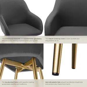 Dining Chair Marilyn - corduroy look, upholstered, armchair, continuous backrest - anthracite/gold