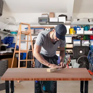 Costway 120cm Adjustable Workbench Heavy-duty Workstation W/ Bamboo Top & Lockable Casters