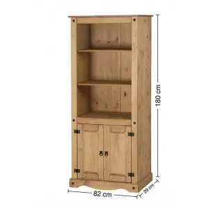 Mercers Furniture Corona 2 Door Bookcase  Display Storage Solid Pine with Mexican Styling