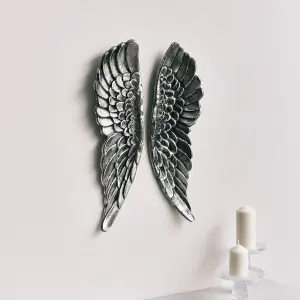 Melody Maison Large Silver Wall Mounted Angel Wings