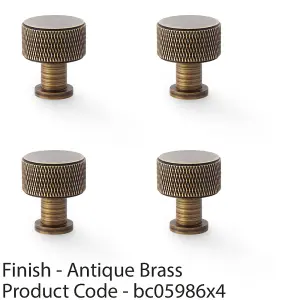 4 PACK - Round Knurled Door Knob - 29mm Diameter Antique Brass Radio Cupboard Pull Handle