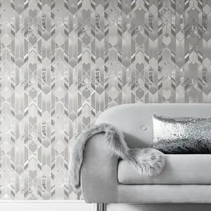 Muriva Silver Marble Metallic effect Embossed Wallpaper