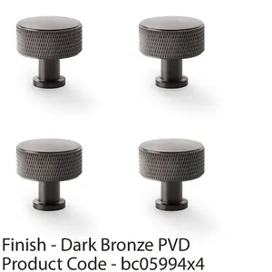 4 PACK - Round Knurled Door Knob - 35mm Diameter Dark Bronze Radio Cupboard Pull Handle