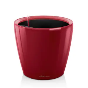 LECHUZA CLASSICO 21 LS Scarlet Red High-Gloss Table Self-watering Planter with Substrate and Water Level Indicator D21 H20 cm, 7L