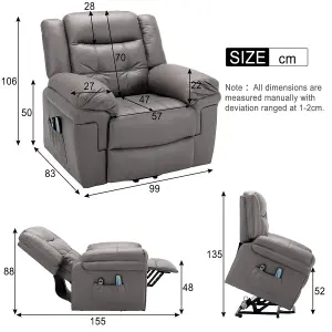 Faux Leather Power Lift Recliner Arm Chair with Massage and Heating Single Sofa for Living Room