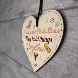 Red Ocean Mums Are Like Buttons Mum Mummy Mother Gift Wooden Hanging Heart Sign Present Love Thank You