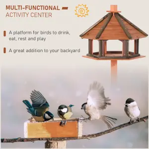 PawHut Wooden Bird Feeder Bird Table with Roof for Outside Use Brown 130cm