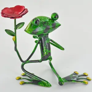 Melbourne Metal Frog with a Flower Decorative Statue