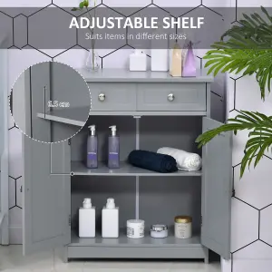 kleankin Bathroom Floor Storage Cabinet w/ 2 Drawers Door Cupboard Grey