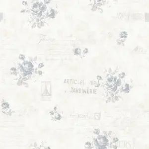 Galerie Vintage Roses Blue Cream Postcard Florals Smooth Wallpaper