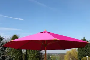 Large Hardwood Garden Parasol Umbrella - 3M Wide - (Pink)