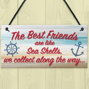 Red Ocean Sea Shell Friendship Nautical Seaside Theme Gift Hanging Plaque Best Friends Bathroom Bedroom Door Sign